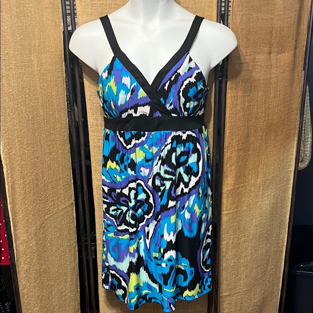 INC International Concepts Blue Black Multicolor Midi Dress